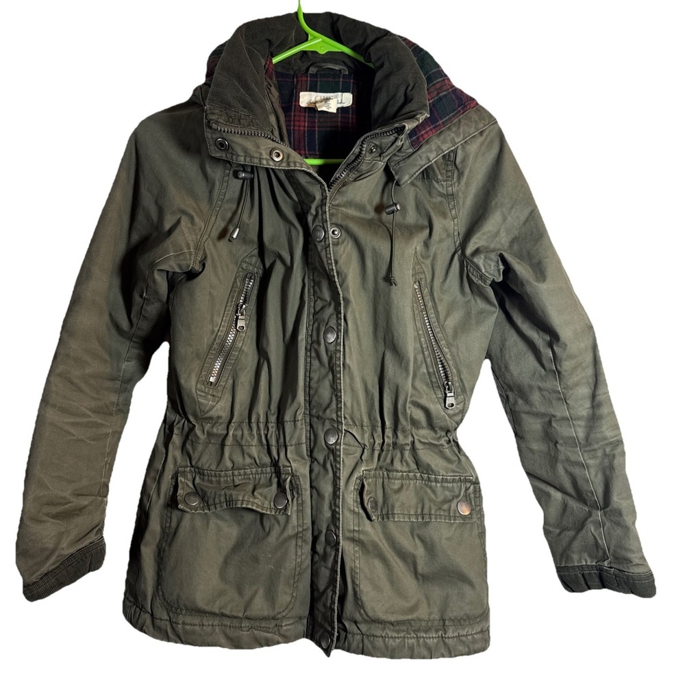L.O.G.G. H&M Women's Olive Green Quilted Hooded Utility Jacket‎ Size 4 US